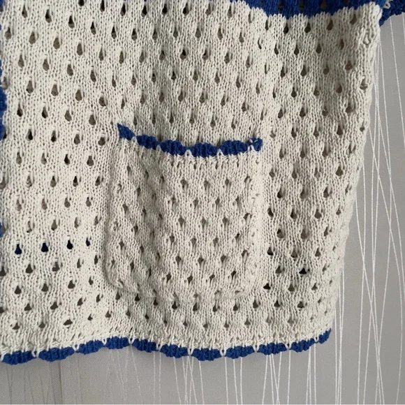 Peach Love Cream Blue Crochet Knit Cardigan Top Juniors XL Coastal Cottagecore - Picture 6 of 8